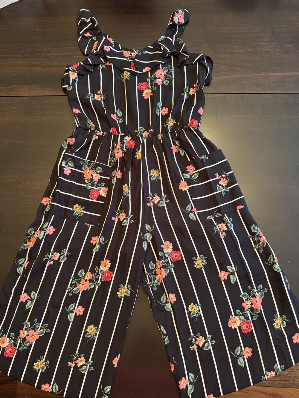 Truly Me Kids Black Floral Stripe Wide-Leg Jumpsuit